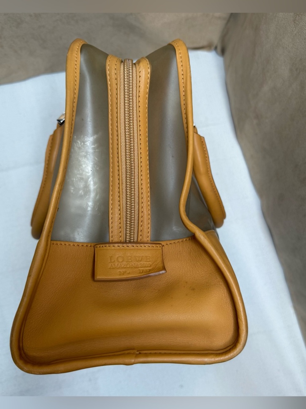 Loewe Amazona PVC & Tan Leather Satchel Top Handle w/ Pouch - Picture 7 of 14